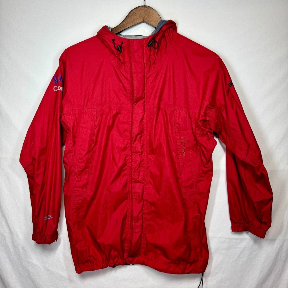 Marmot Rain Jacket Windbreaker Hooded Lightweight‎ Red Buddy Werner Sz Boys XL